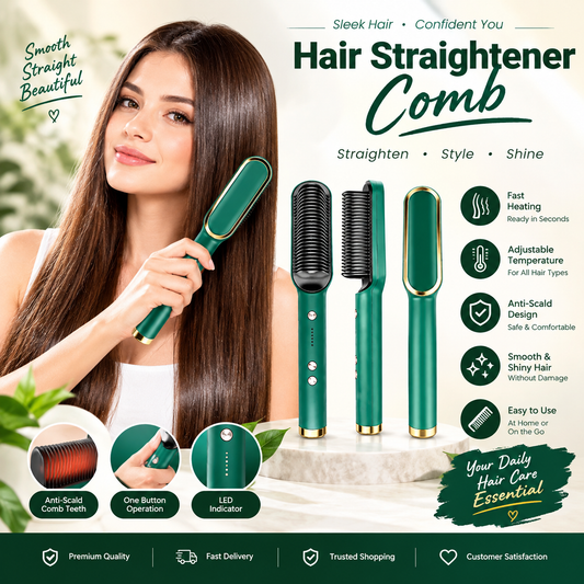 2-in-1 Ceramic Hair Straightening Brush for Women(1 Year Warranty)