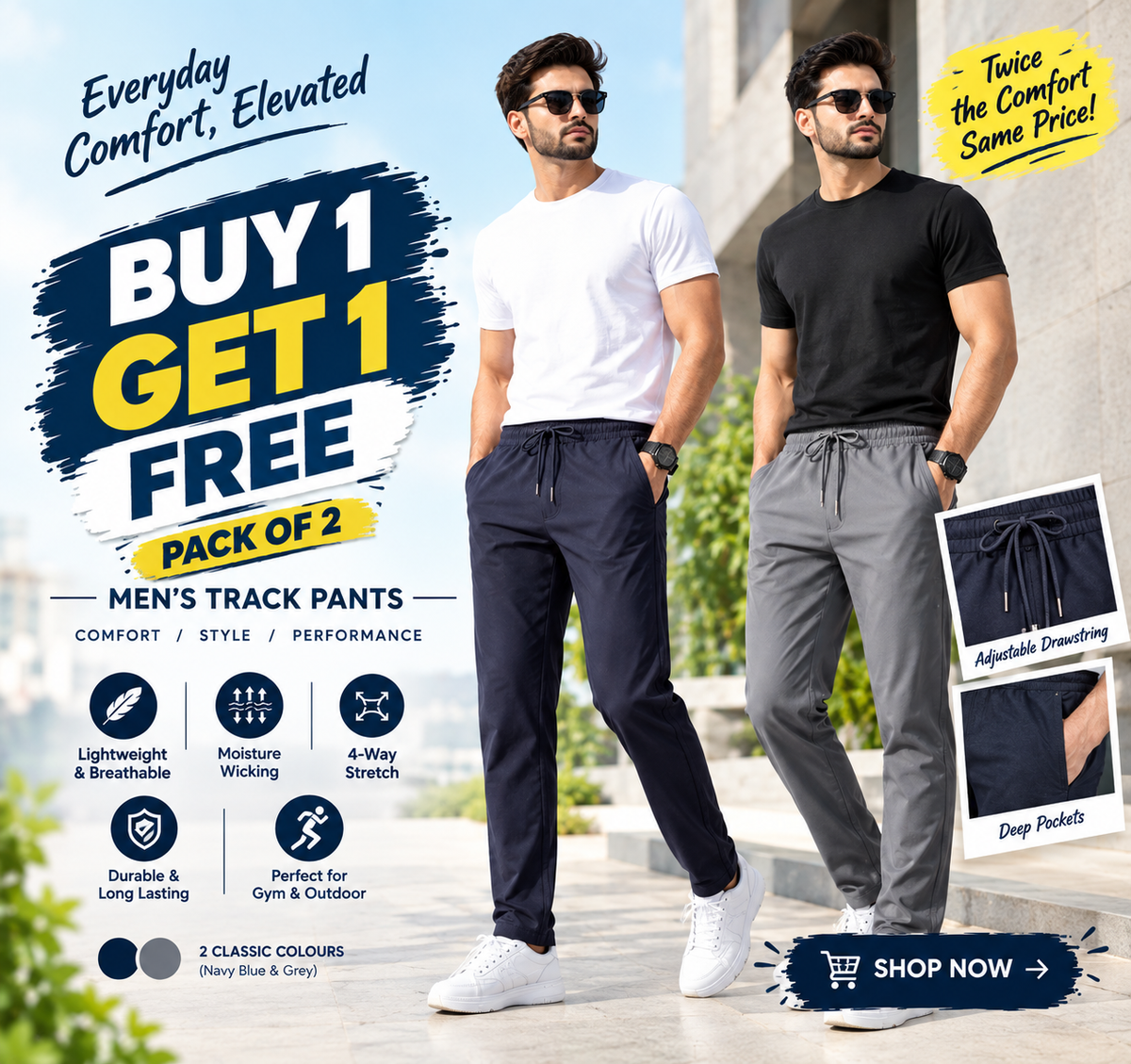 Men Solid Track Pants ( Pack Of 2 ) Buy 1 Get 1 FREE