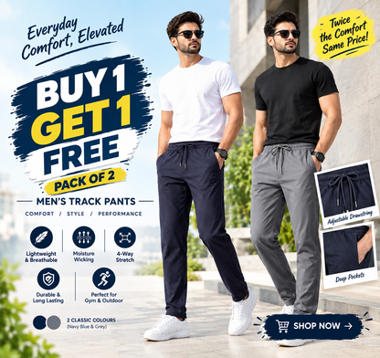 Men Solid Track Pants ( Pack Of 2 ) Buy 1 Get 1 FREE