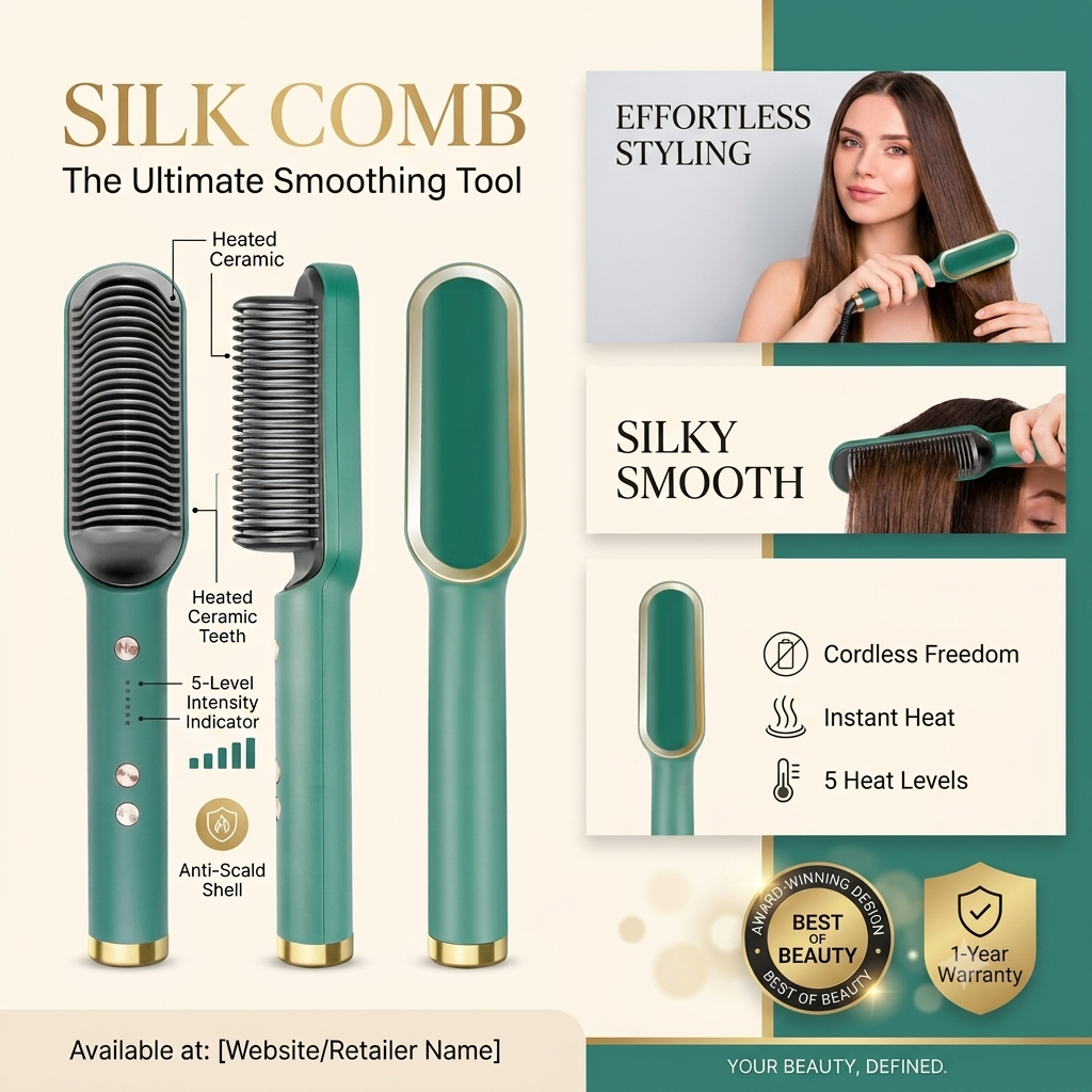 2-in-1 Ceramic Hair Straightening Brush for Women(1 Year Warranty)