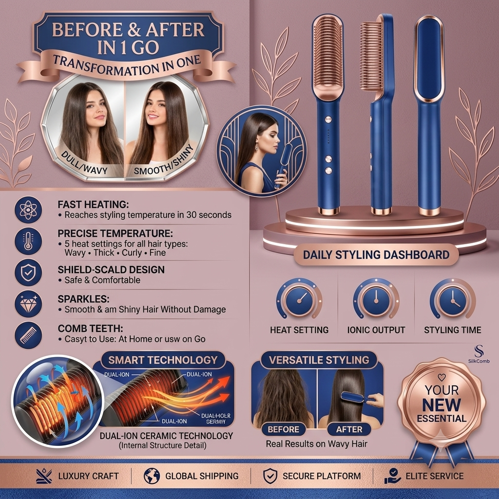2-in-1 Ceramic Hair Straightening Brush for Women(1 Year Warranty)