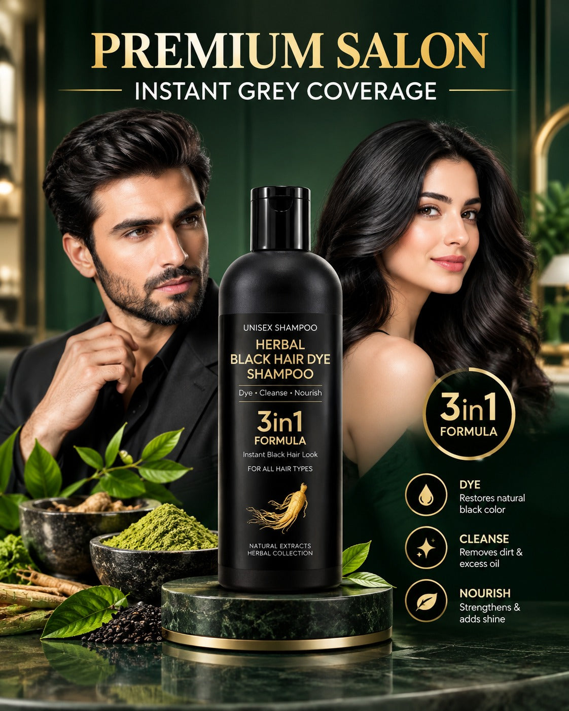 3 in 1 Black hair dye Natural shampoo ( Pack Of 4 )